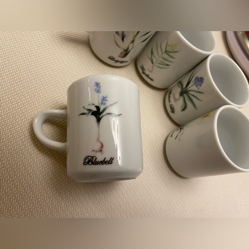 Espresso cups set of 5 with various flower build art